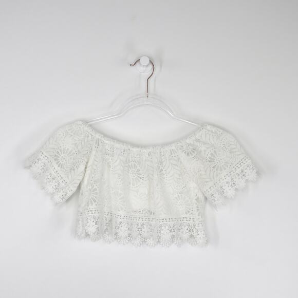 Cider White Lace Off Shoulder Crochet Tassel Crop Top Small - Picture 4 of 5